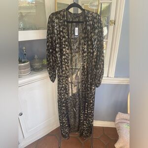 Nasty Gal Black and Gold Sheer Long Kimono